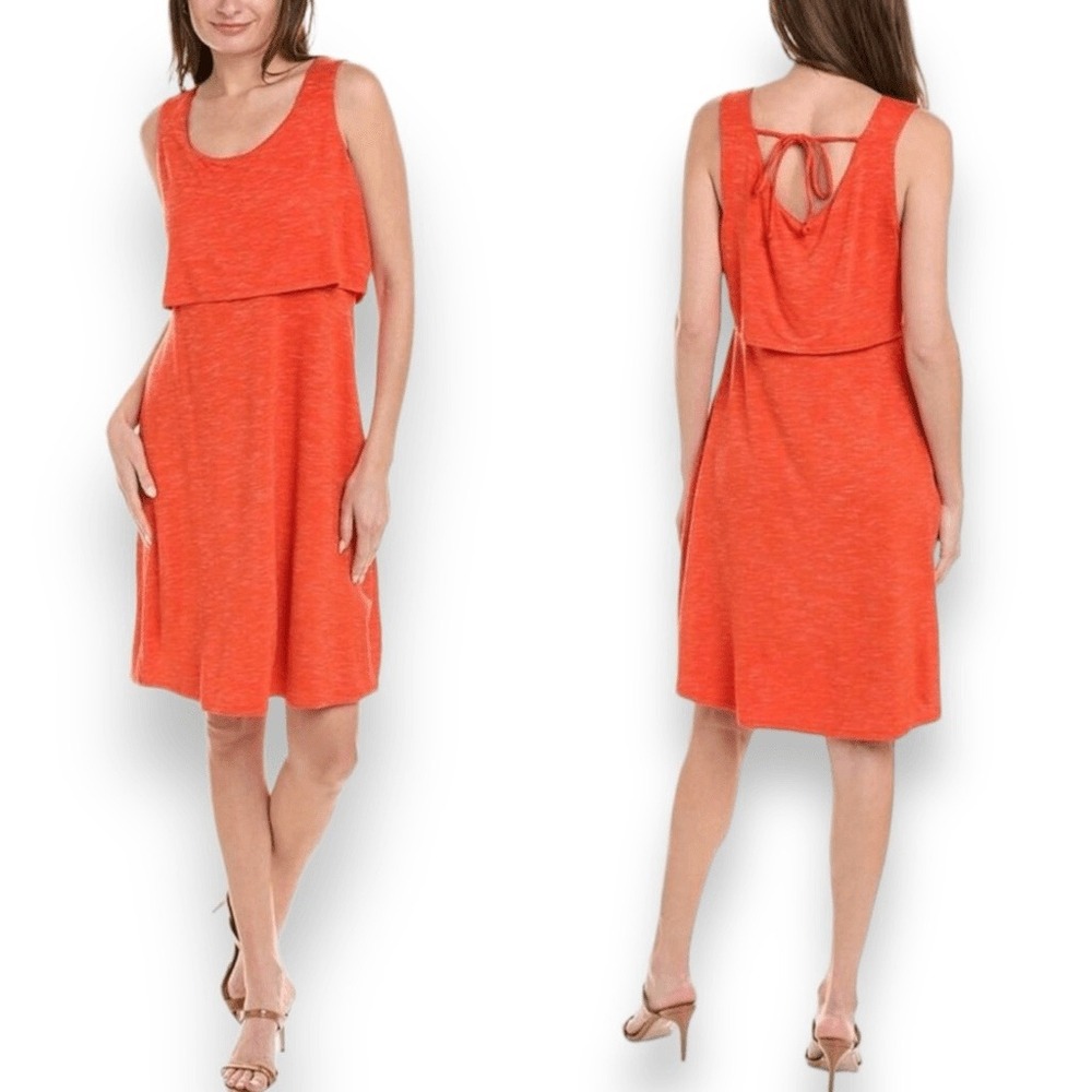 Cabi Weekend Coral Space Dye Layered Tie Back Sleeveless Midi Dress 5572 Small